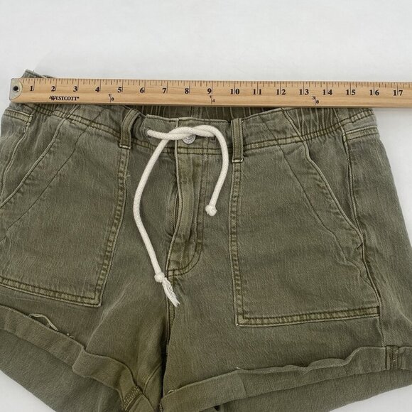 American Eagle Size 8 Olive Stretch Denim Utility Tomgirl Drawstring Shorts - Picture 11 of 16